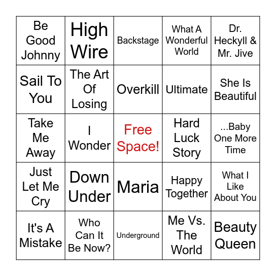 Men @ Work/Freaky Friday Bingo Card
