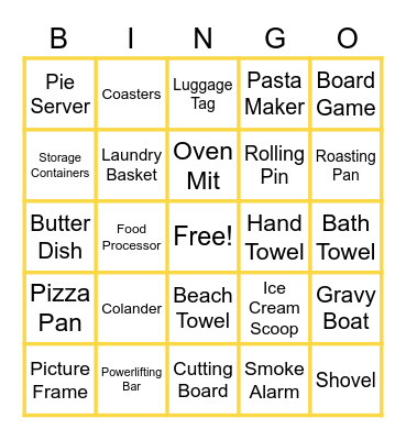 Sara's Bridal Shower Bingo Card