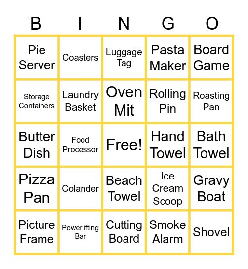 Sara's Bridal Shower Bingo Card