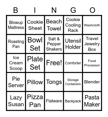 Sara's Bridal Shower Bingo Card