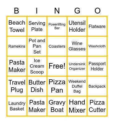 Sara's Bridal Shower Bingo Card