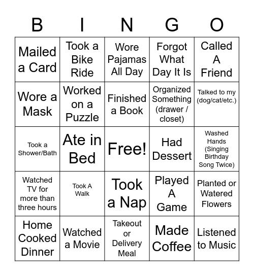 SOCIAL DISTANCING Bingo Card