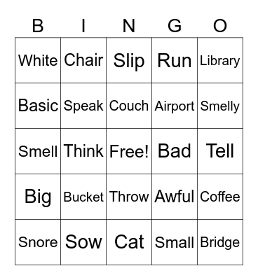 What's That Word Bingo Card