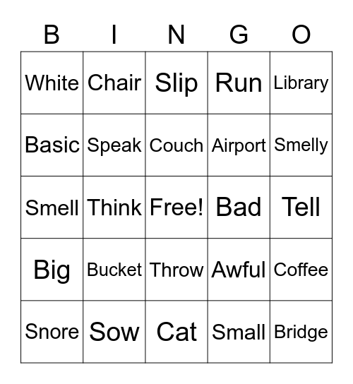 What's That Word Bingo Card