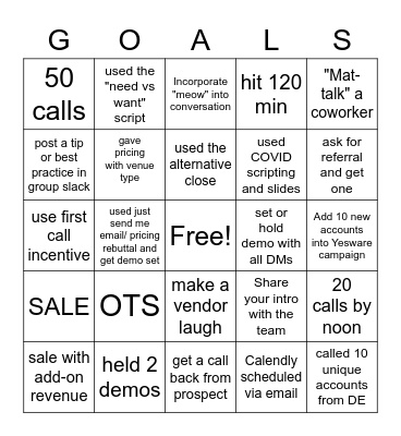 Team GoalDiggers Bingo Card