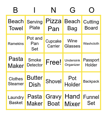 Sara's Bridal Shower Bingo Card