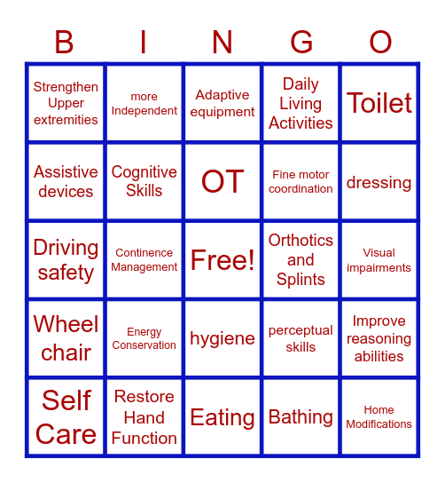 Legacy Occupational Therapy Bingo Card