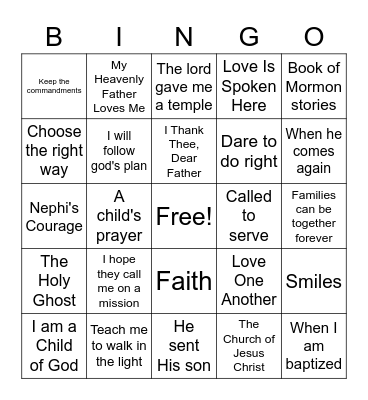 Primary songs Bingo Card