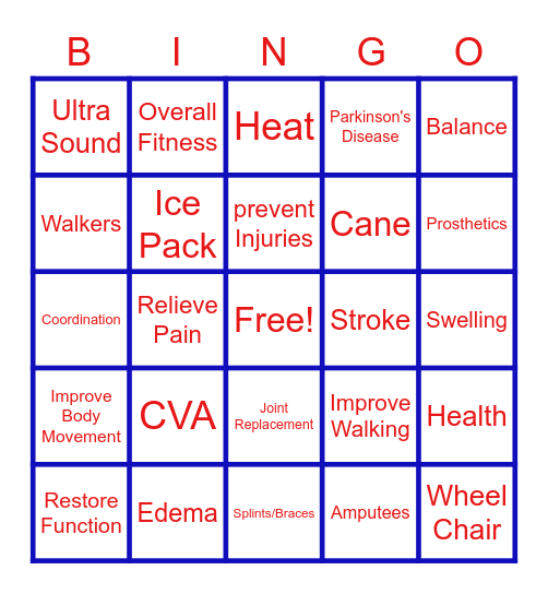 Legacy Physical Therapy Bingo Card