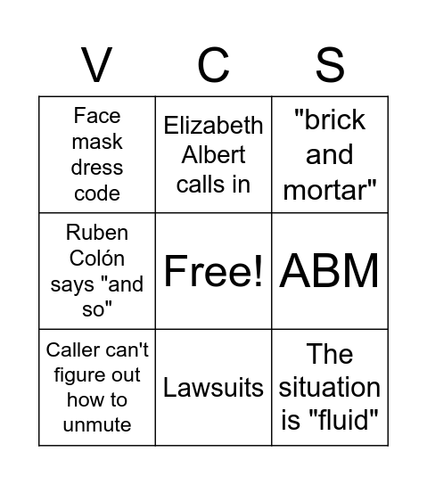 The School Board Bingo Card