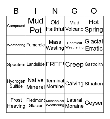 Earth Science Bingo Card