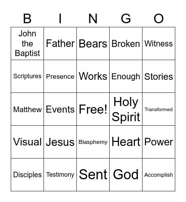 Testimonies Affirming Jesus Pt. 3 John 5:36 Bingo Card