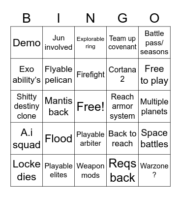 Halo infinite Bingo Card