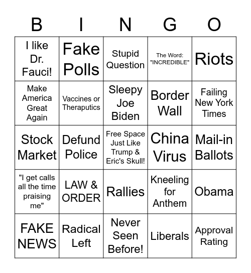 Trump Press Conference Bingo Card