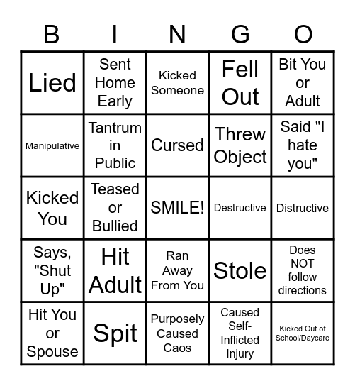 0 to 100 Behavior Bingo Card