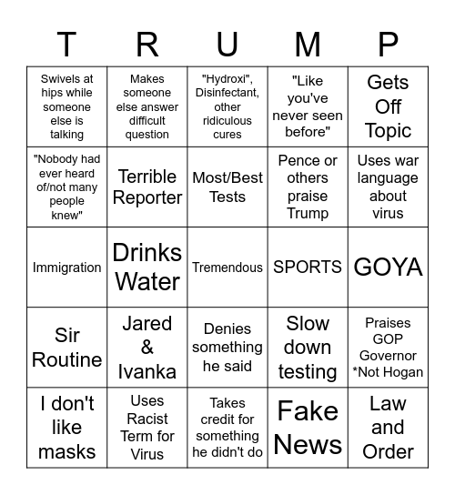 Trump Briefing Bingo Card