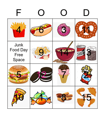 JUNK FOOD BINGO Card