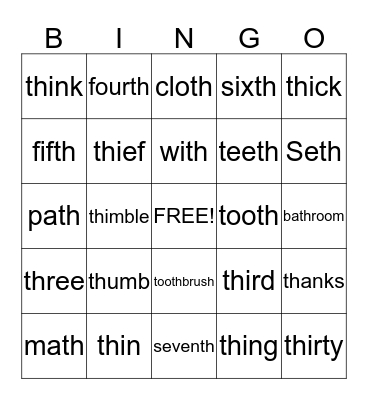 TH Sound Bingo Card