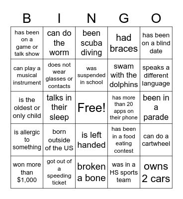 Employee Bingo Card