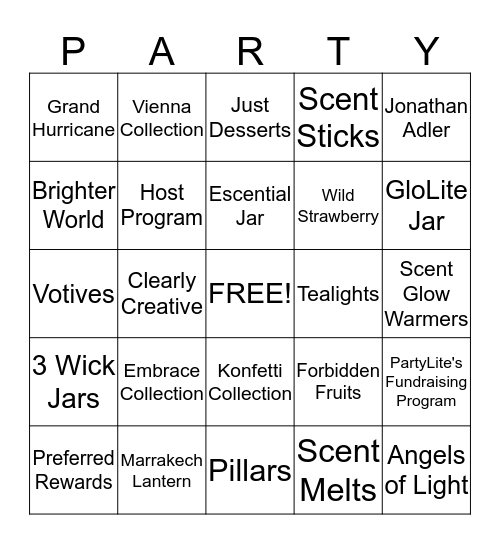 PartyLite Bingo!! Bingo Card