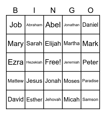 Bible Bingo Card