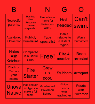 Shamus Bingo Card