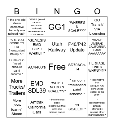 Athearn #TrainTuesday Requests Bingo Card