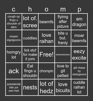 Mordred Bin Go Bingo Card