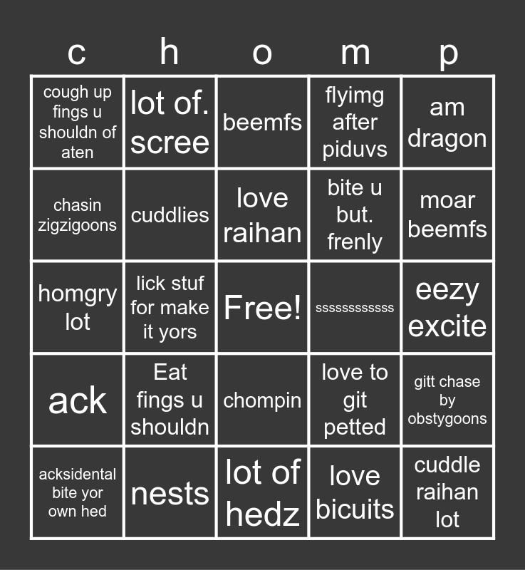 Mordred Bin Go Bingo Card