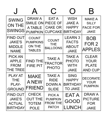 JAKE'S 1ST BIRTHDAY BINGO! Bingo Card