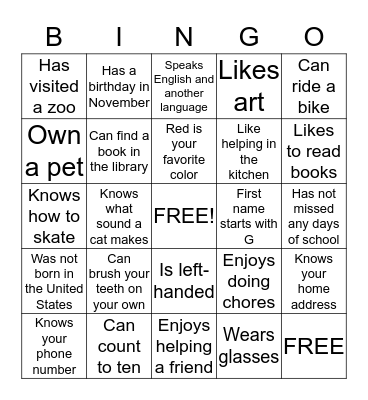 School Bingo-A Bingo Card