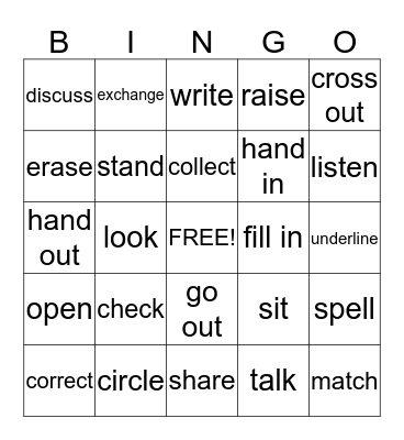 Classroom Verbs Bingo Card