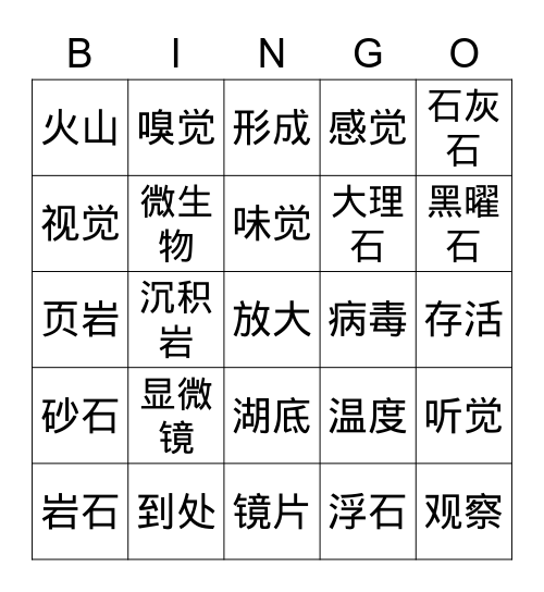 中文BINGO Card