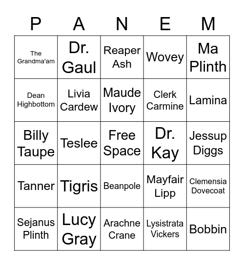 The Ballad of Songbirds and Snakes Bingo Card