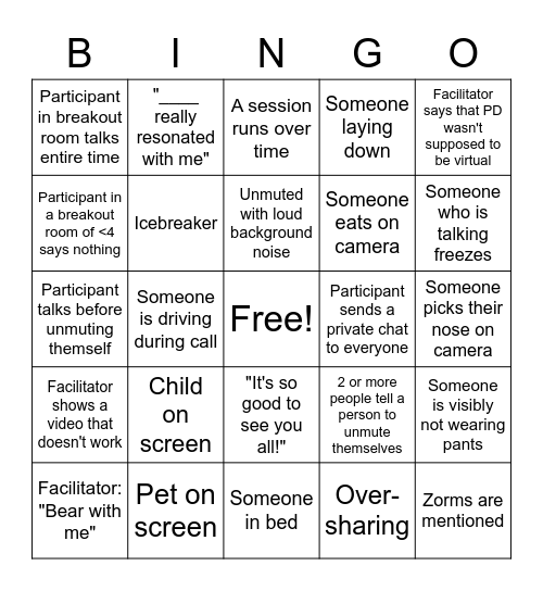 PD Zoom Bingo!!! Bingo Card