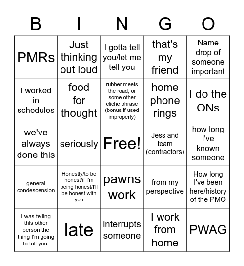 Meetings Bingo Card