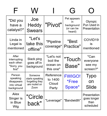 QBR Meeting FWI-GO Bingo Card