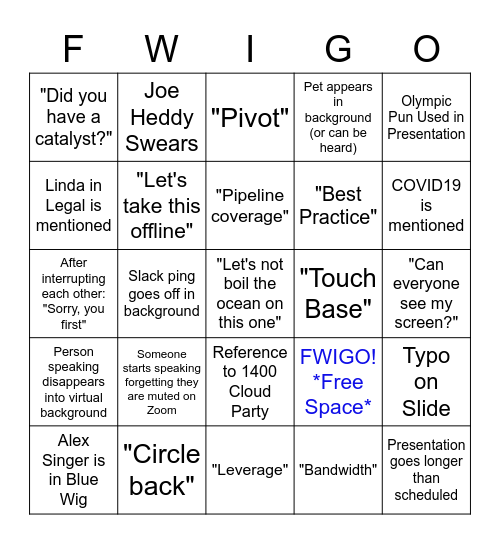 QBR Meeting FWI-GO Bingo Card