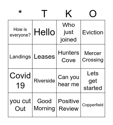 TKO BINGO Card
