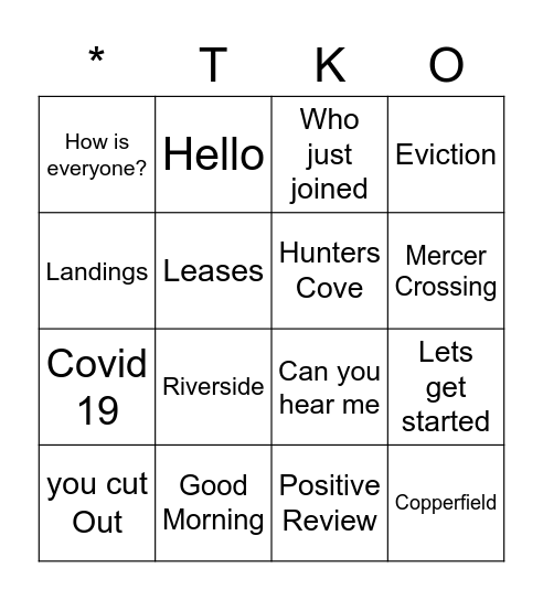 TKO BINGO Card