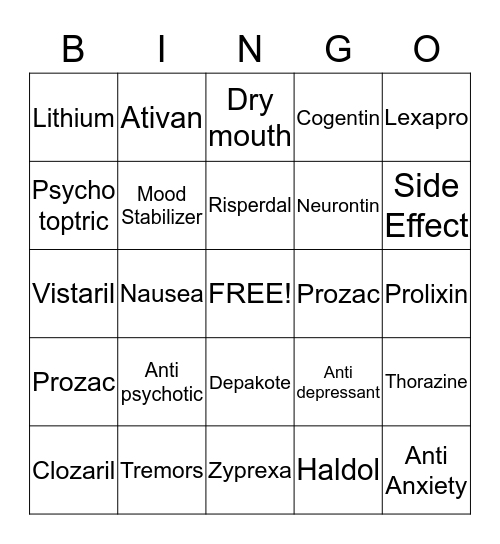 Medication  Bingo Card