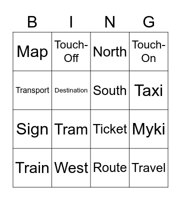 Getting Places Bingo Card