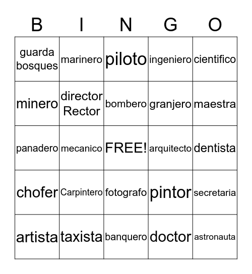 Las profesiones/ Los trabajos Bingo Card