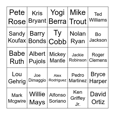 Famous Baseball Players Bingo Card