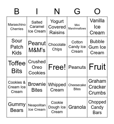 Ice Cream Sundae Bingo Card