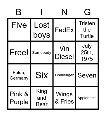Tammy's Birthday Bingo Card