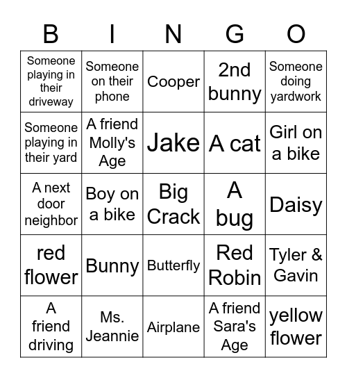 Neighborhood Bingo Card