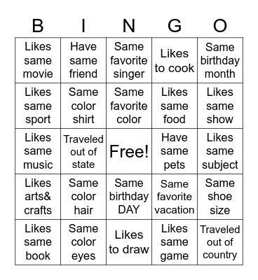 What is your...? Bingo Card