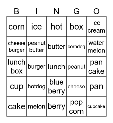 Compound Words Bingo Card