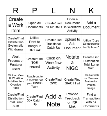 RP Link Inter-Office Showdown! Bingo Card